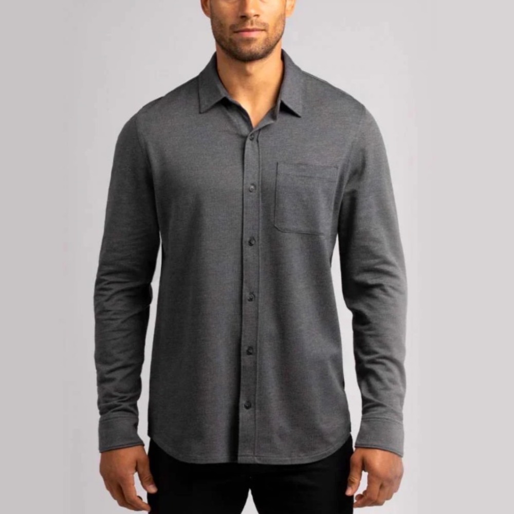 Travis Mathew Slater Long Sleeve Button Down Shirt Dark Grey Mens Size XL Pocket